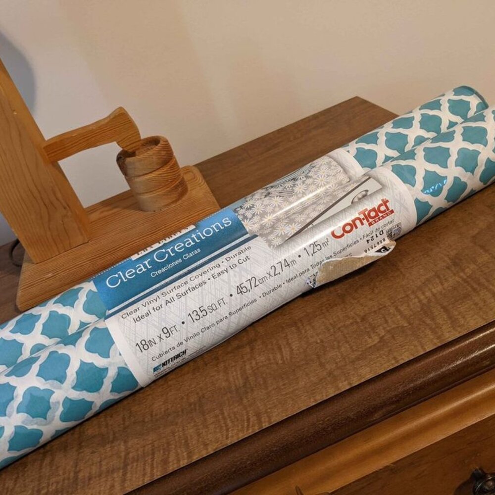 Clear and Teal Design Shelf Liner, Vinyl Surface Covering